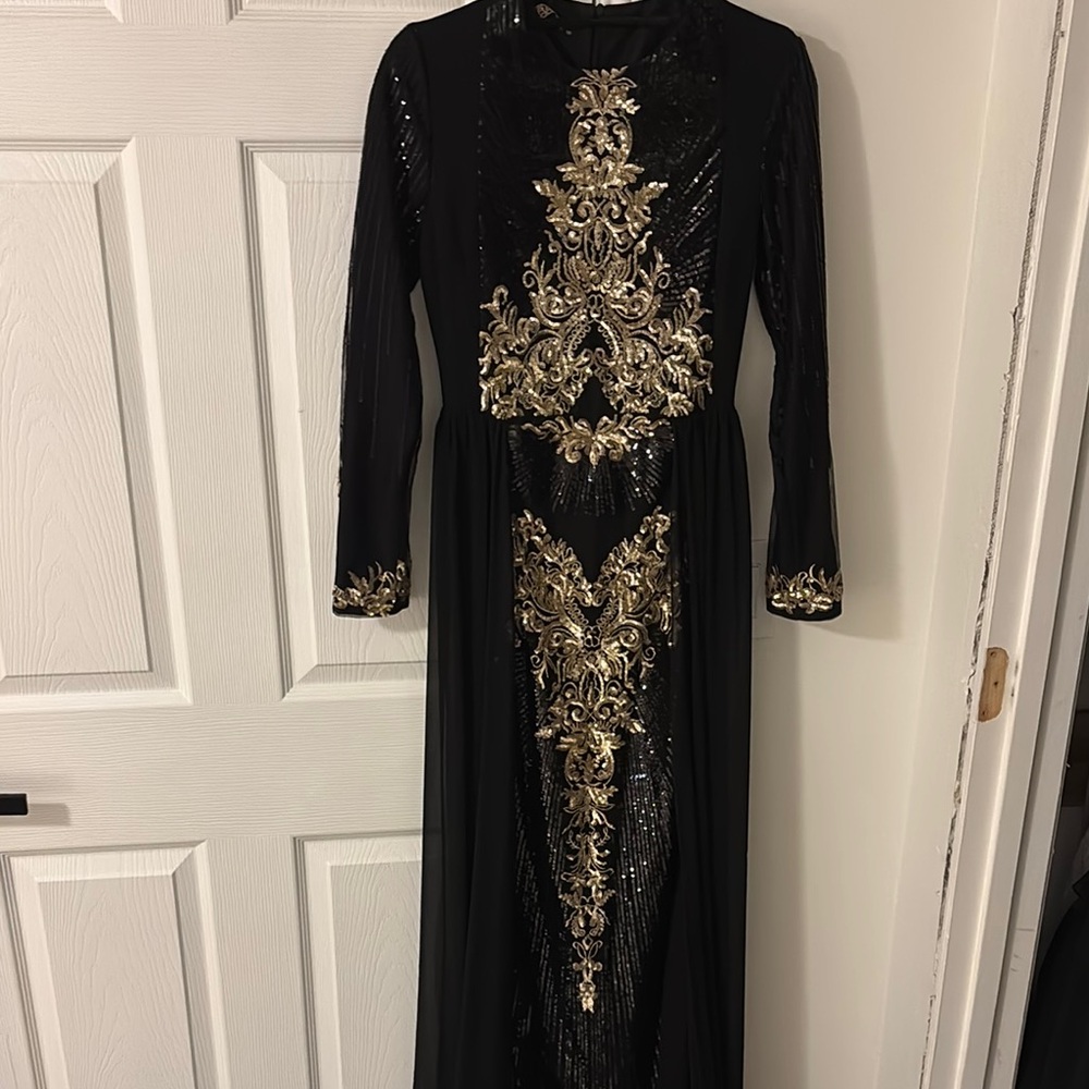 Elegant Black and Gold Embellished Dress
